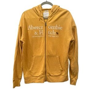 Abercrombie & Fitch Mustard Full Zip Soft Fleece Relaxed Hoodie Logo Layer Sz M